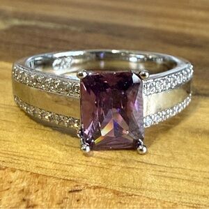 Elegant 18k White Gold Plated and Purple Gemstone Ring